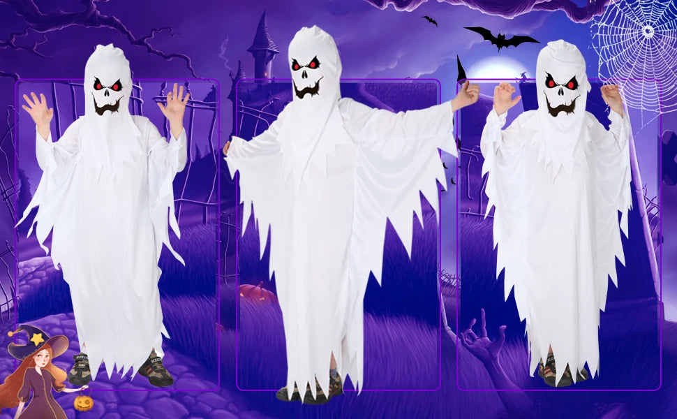 Halloween Boys Girls White Ghost Scary Cosplay Costume for Kid Child Stage Performance Carnival Party Dress Up Suit