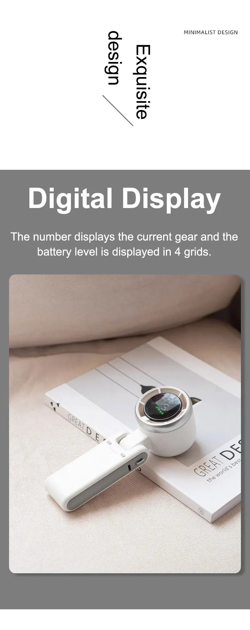 Portable Handheld Electric Fan 5 Speeds Adjustable Turbo 3600MAH Battery Fans LED Display Rechargeable Ice Cooling Personal Fan