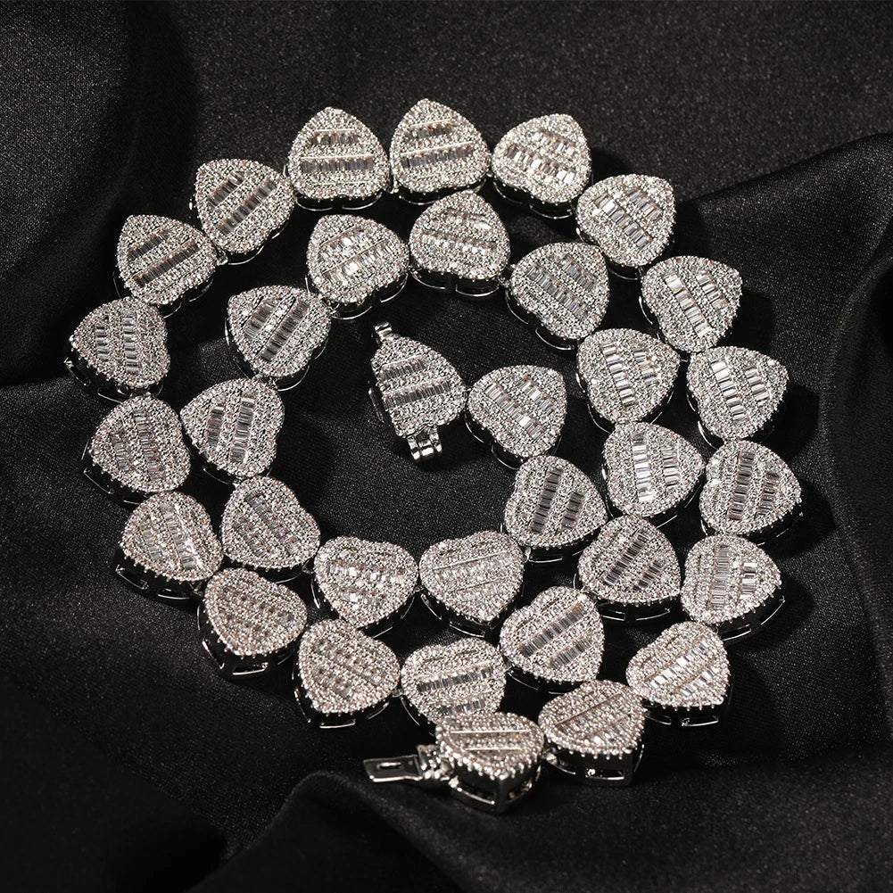 UWIN BaguetteCZ Heart Chain Necklaces for Women Iced Out AAAAA Cubic Zirconia Tennis Chain Necklaces Fashion Jewelry for Gift