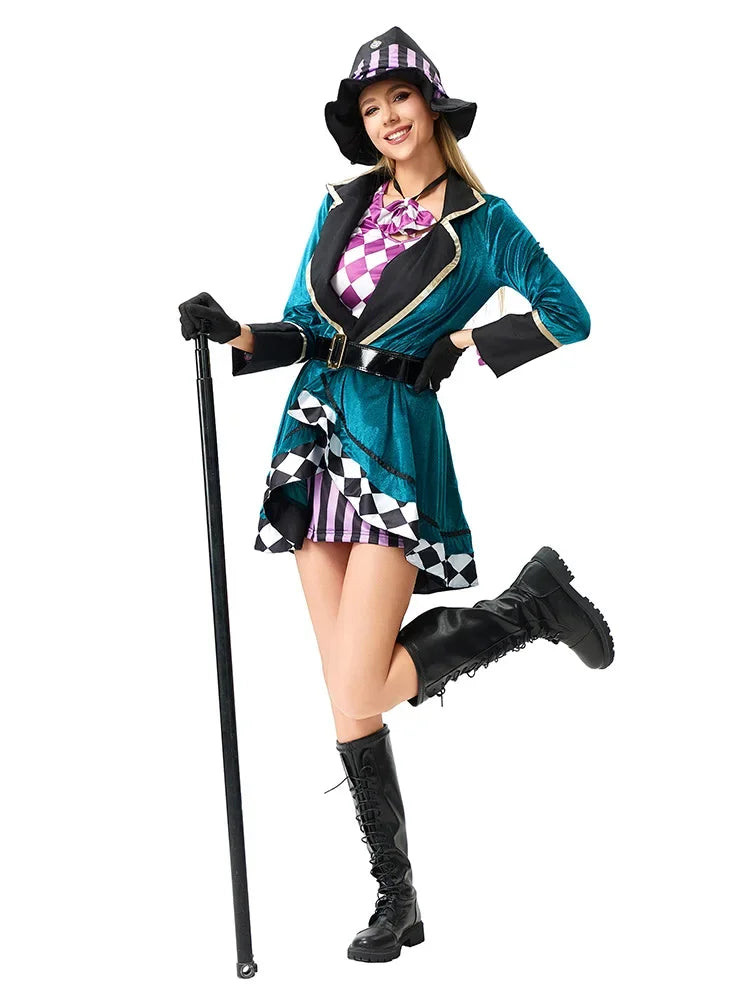Halloween Alice in Wonderland Clock Madhatter Alice Sorceress Costume Halloween Adult Role-playing Costume Circus Magician
