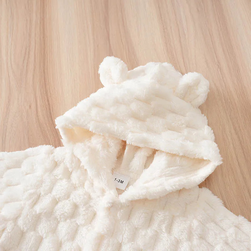 Newborn Baby Romper Winter Flannel White Hooded ears long sleeve Unisex Baby Bodysuits 0-18 months Boy Girl Comfort Clothes