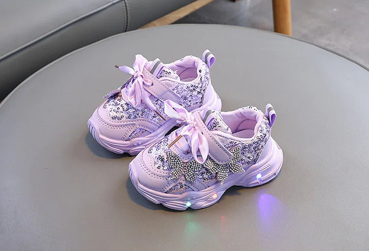 Children Shoes 2026 New Spring Toddler Girls Sport Shoes Bling Bling Soft Sole Breathable Outdoor Tennis Fashion Kids Sneakers