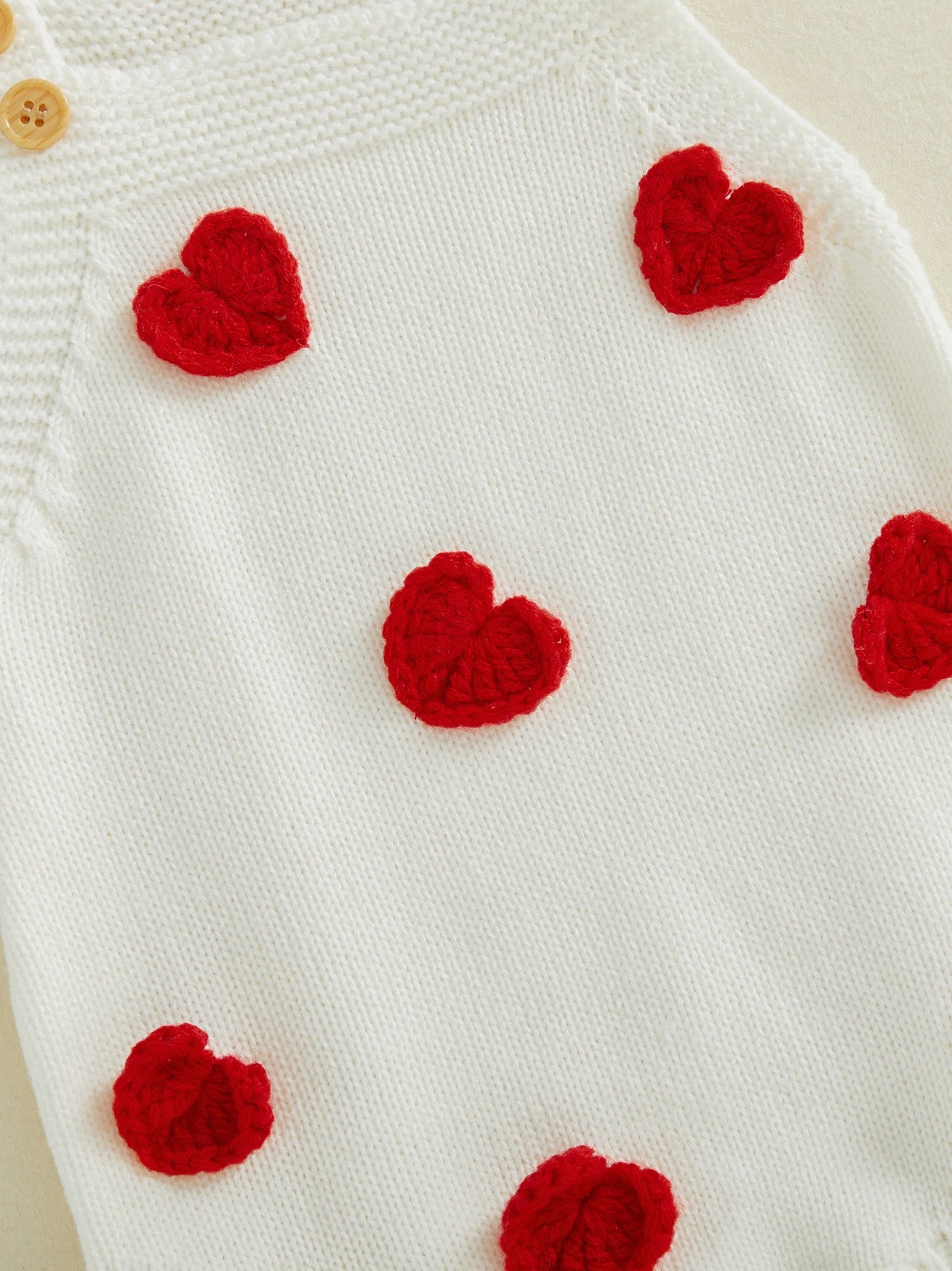 Baby Girl Valentine’s Day Romper Sleeveless Square Neck Heart Bodysuit Newborn Knit Overalls
