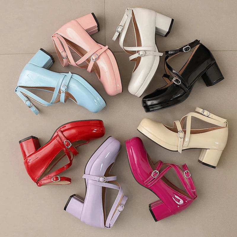 Japanese Lolita Party Shoes High Heels Ankle Strap Cross Dress Pumps Cosplay Costume Plus Size 31-50 Big Feet Wear Dropshipping