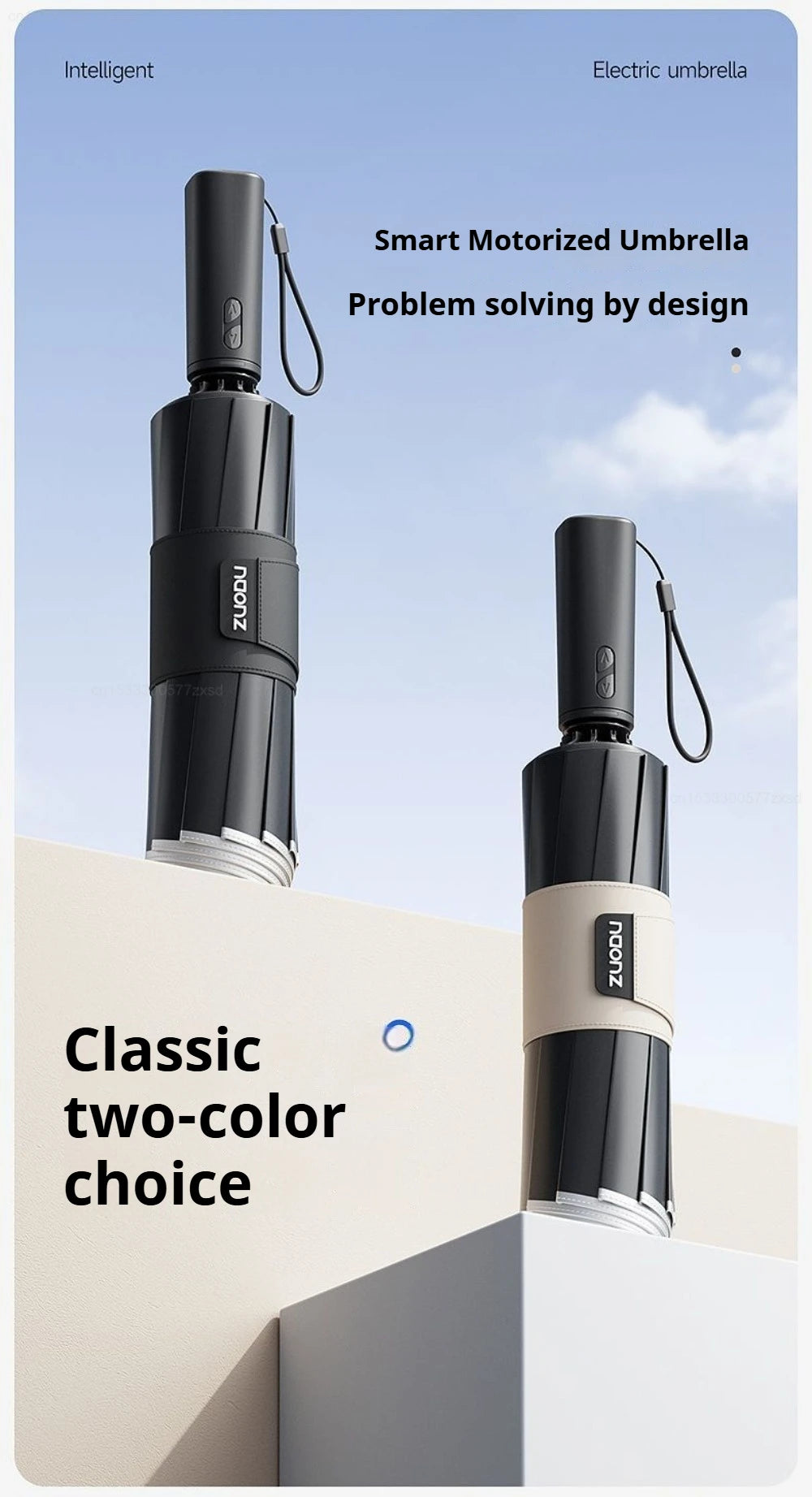 ZUODU Intelligent Electric Reverse Umbrella Fully Automatic Reinforcement Thickened Durable Rainproof Sunscreen Dual Use