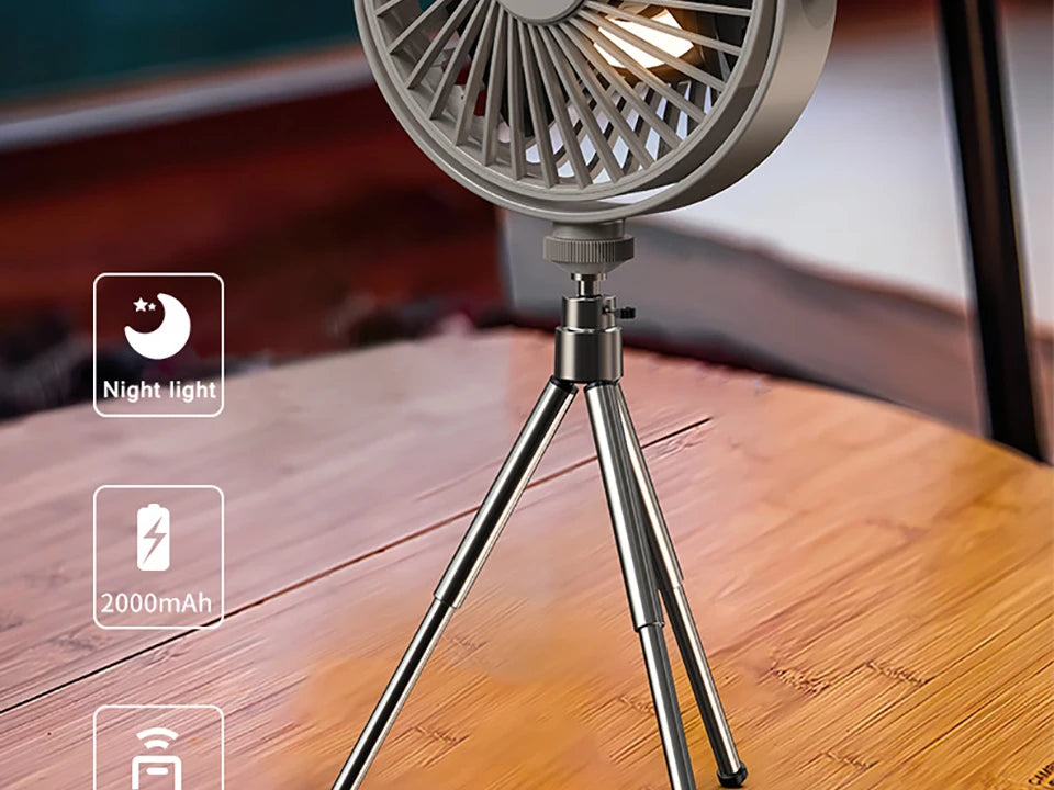 Remote Control Floor Table Air Cooler Mini Portable Wireless Ceiling Fan 360° Rotation 3-speed Wind For Camping Home Night Light
