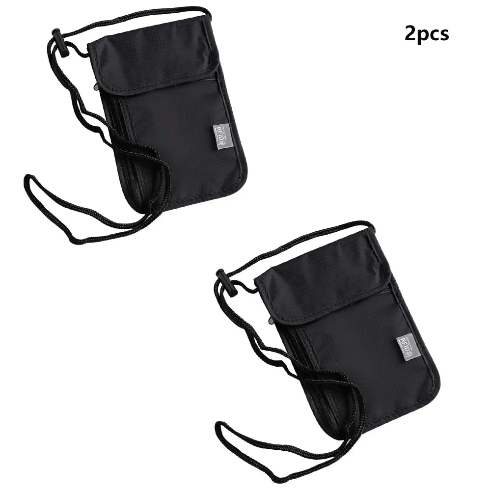 Waterproof RFID Nylon Travel Document Bag - Neck Wallet Money Pouch for Passport Cards - Storage Bag for Travel Essentials