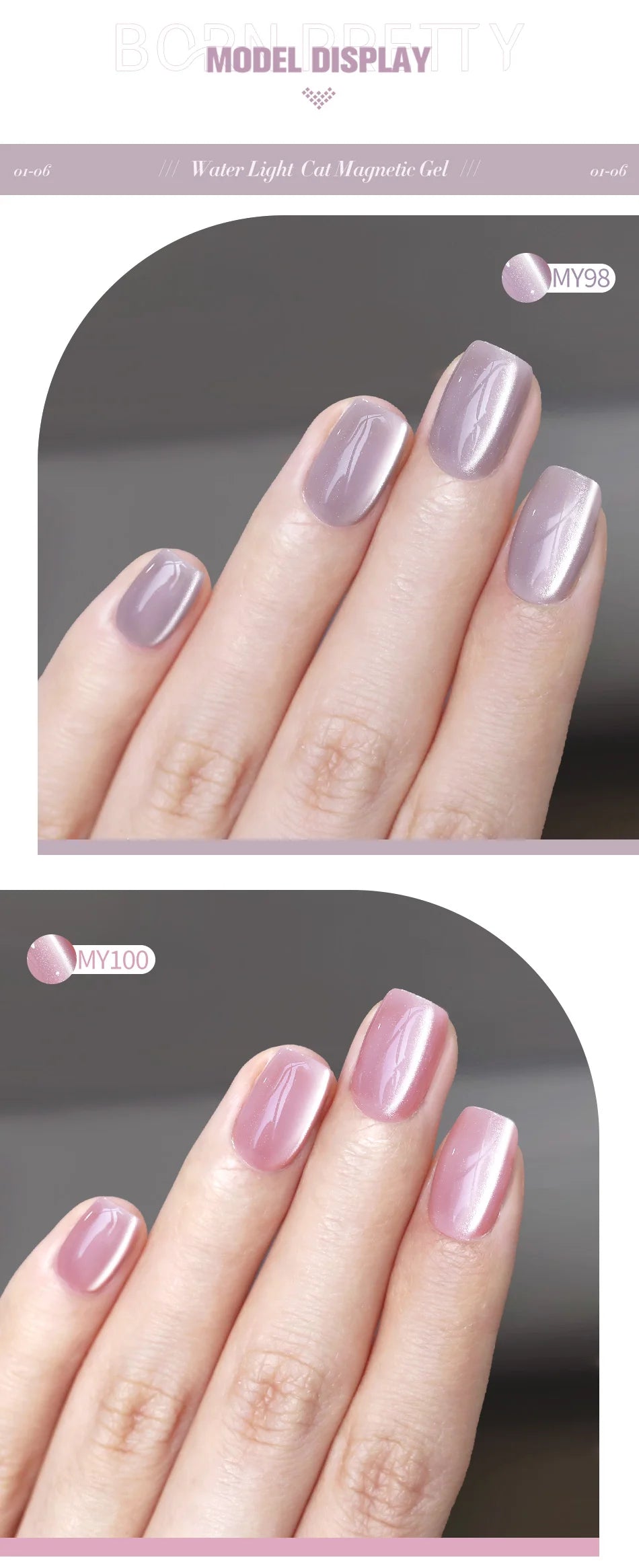 BORN PRETTY 6Pcs/Set 10ml Water Light Cat Magnetic Gel Nail Polish Aurora Spar Glitter Glass Soak Off UV LED Nail Varnish