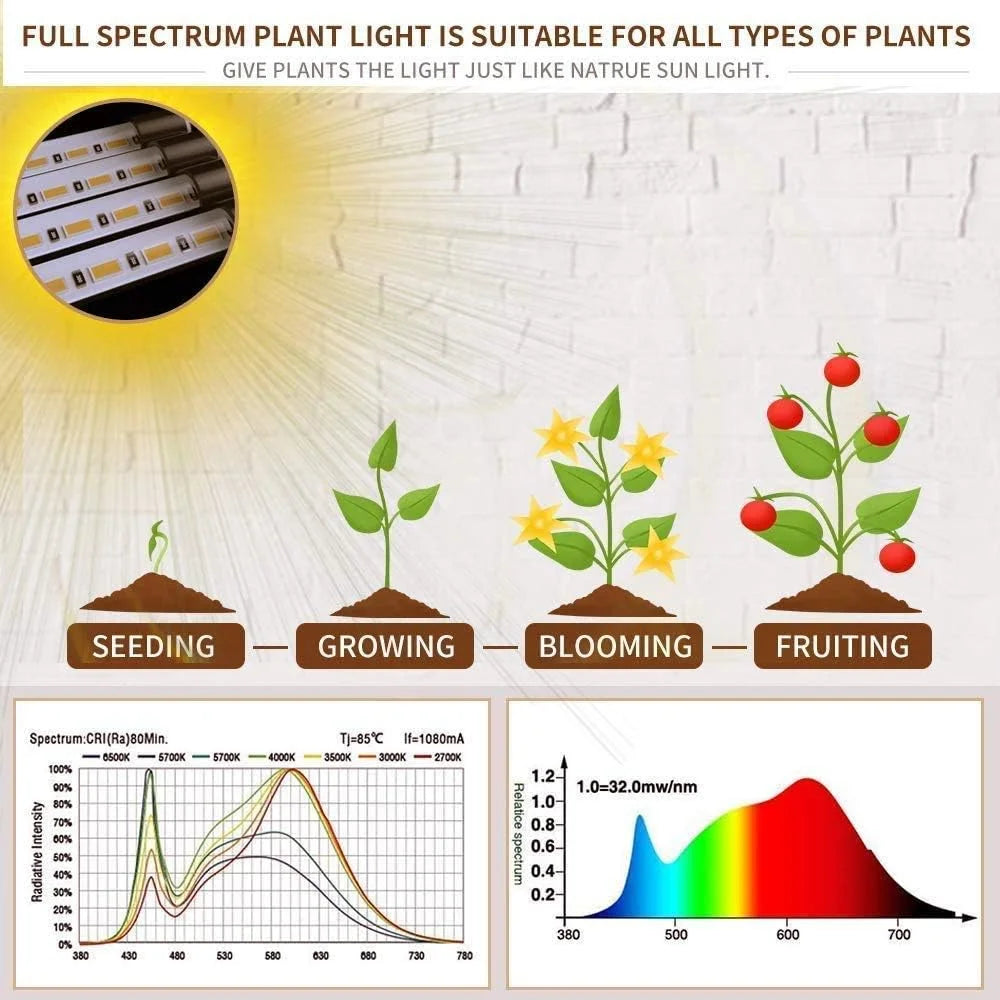 LED plant growth light, plant light clip, timed full spectrum sunlight, succulent flower herb seedling supplement light