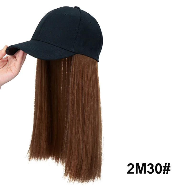 18Inch Synthetic Hat Wig Long Straight Hair Baseball Cap Hair Extension Adjustable for Women Daily Use