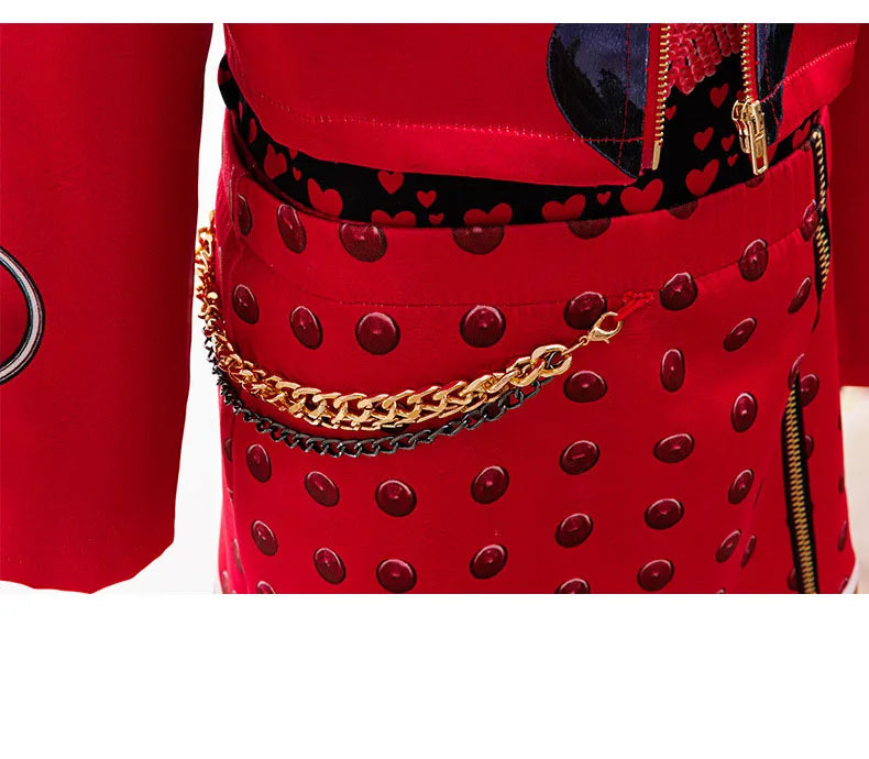 2026 New Movie Cosplay Outfit Girls Red Heart Printed 4Pcs Dress Set Jacket+Top+Skirt+Pants Halloween Costume Descendant Cosplay