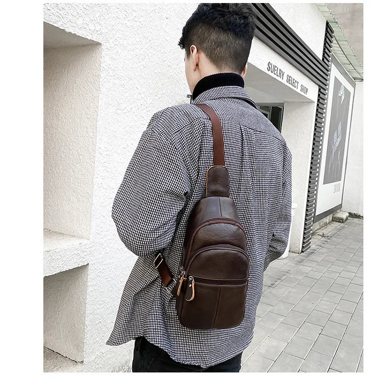 New Leather Chest Cover Layer Cowhide Business Men's Crossbody Bag with High-end Feel and Simple Chest Bag