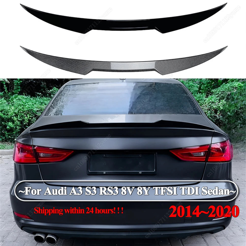 For Audi A3 S3 RS3 8V 8Y TFSI TDI Sedan 2014-2020 M4 Style Car Rear Trunk Spoiler Wing ABS Gloss Black Bodykits Tuning