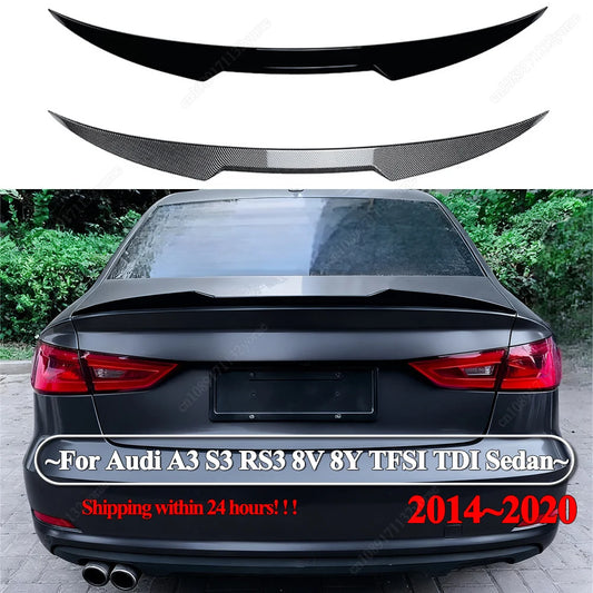 For Audi A3 S3 RS3 8V 8Y TFSI TDI Sedan 2014-2020 M4 Style Car Rear Trunk Spoiler Wing ABS Gloss Black Bodykits Tuning