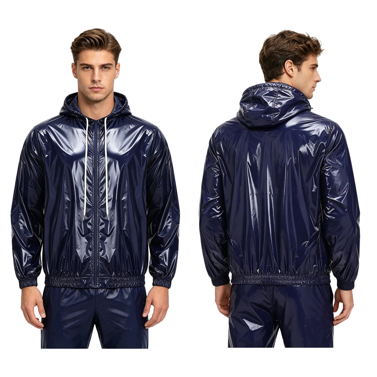Men Waterproof Hooded Trench Jacket Long Sleeve Hood Outerwear Windbreaker Raincoat fo Hiking Fishing Biking Thermal Windbreaker