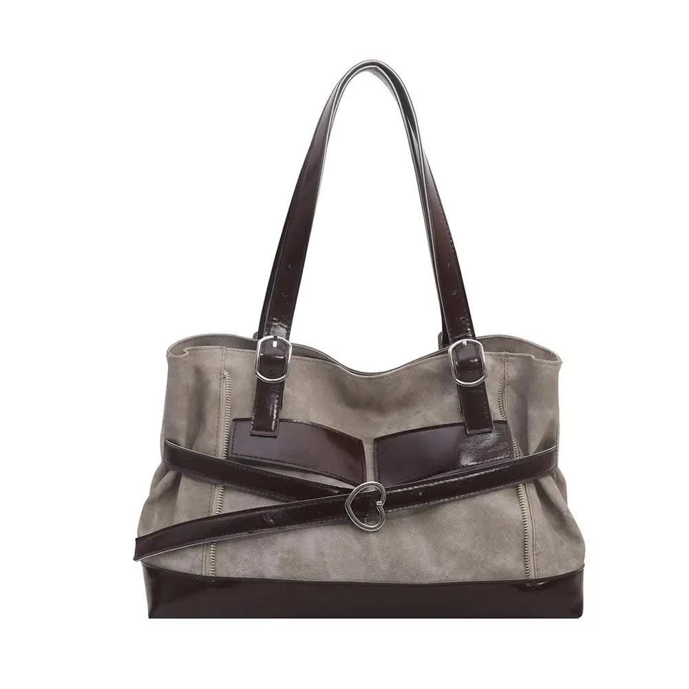 Retro Belt Buckle Underarm Shoulder Bag Women Large Capacity Commuter Tote Bag Vintage Casual Handbag Female Purse
