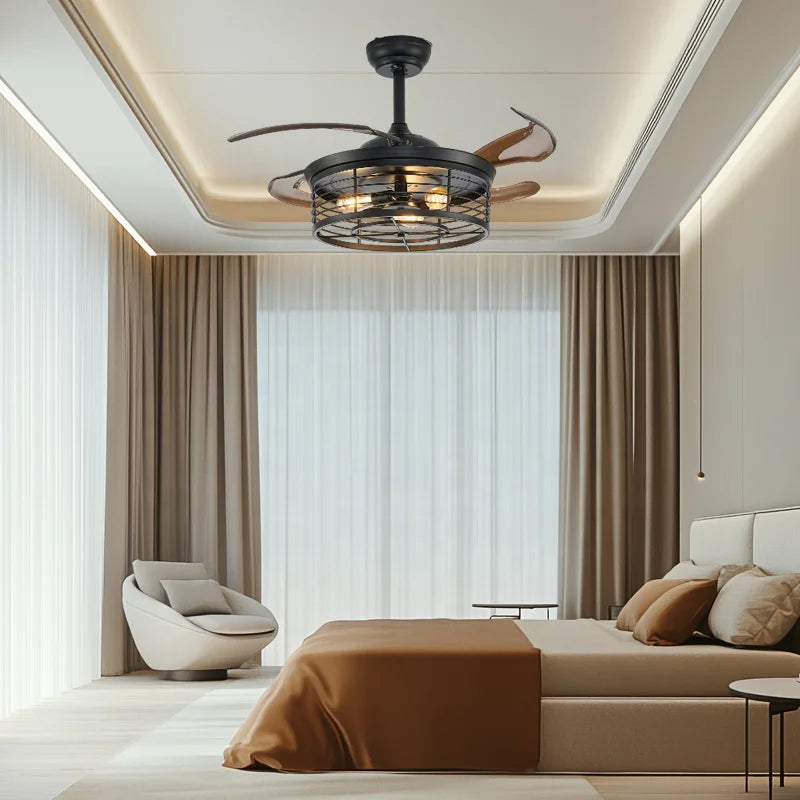 Modern Industrial Style LED Ceiling Fans Light 40w DC Iron Decoration with Remote Control PC Blades for Dining Ceiling Light Fan
