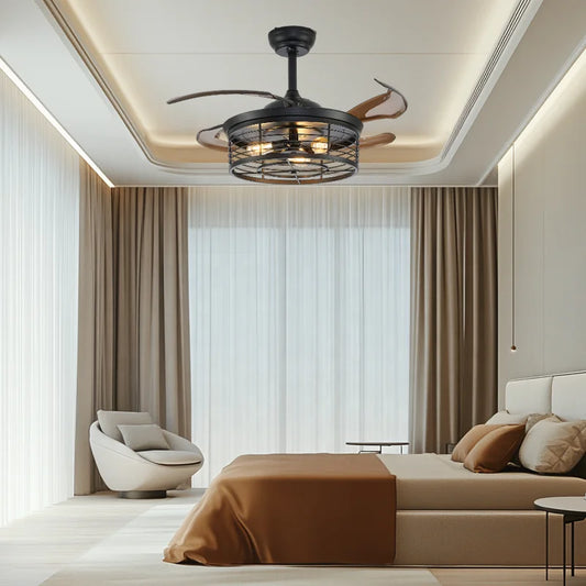 Modern Industrial Style LED Ceiling Fans Light 40w DC Iron Decoration with Remote Control PC Blades for Dining Ceiling Light Fan
