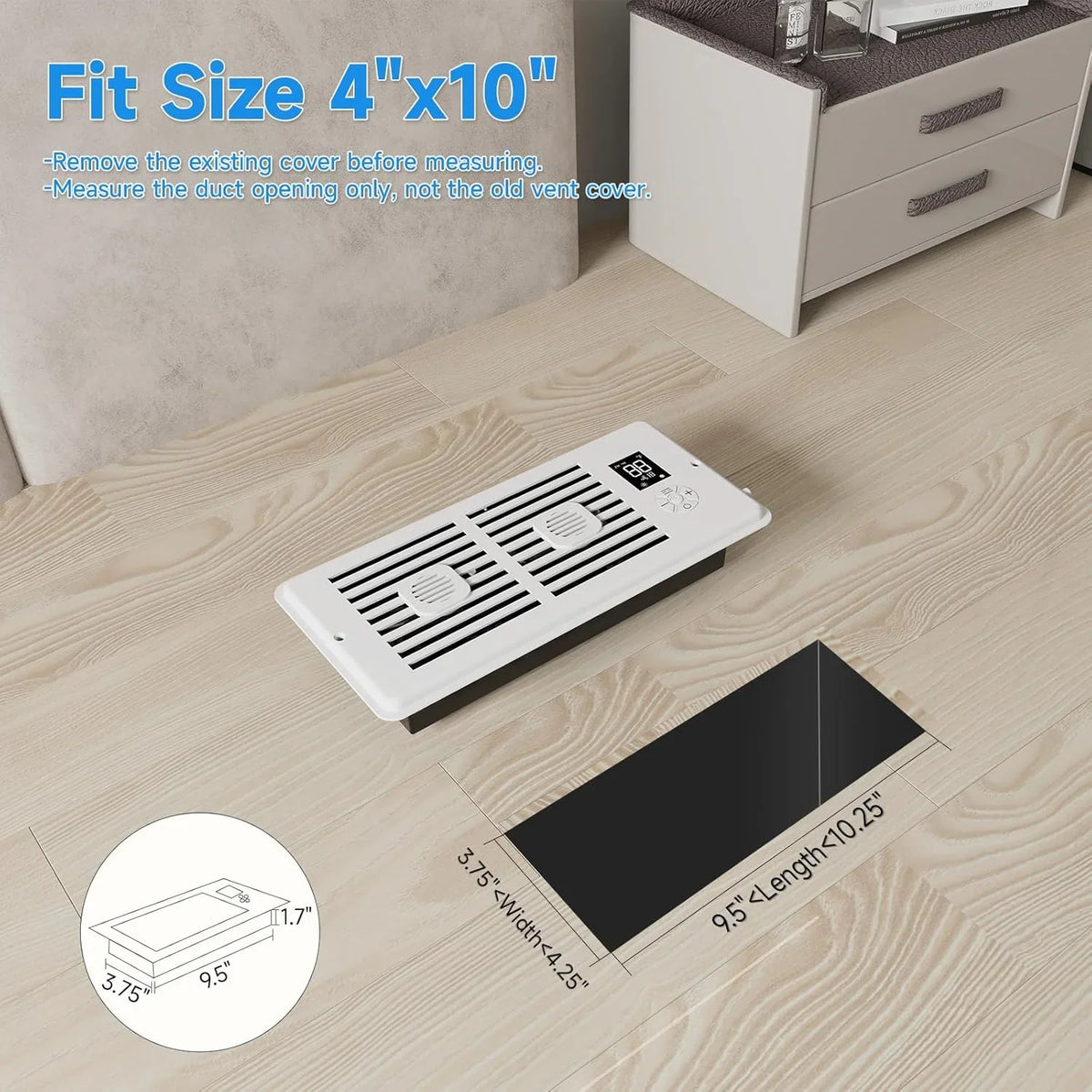Register Booster Fan 4*10/4*12Inch Smart Heating Cooling AC Vent Fan With Remote Control & Thermostat Control Household Radiator
