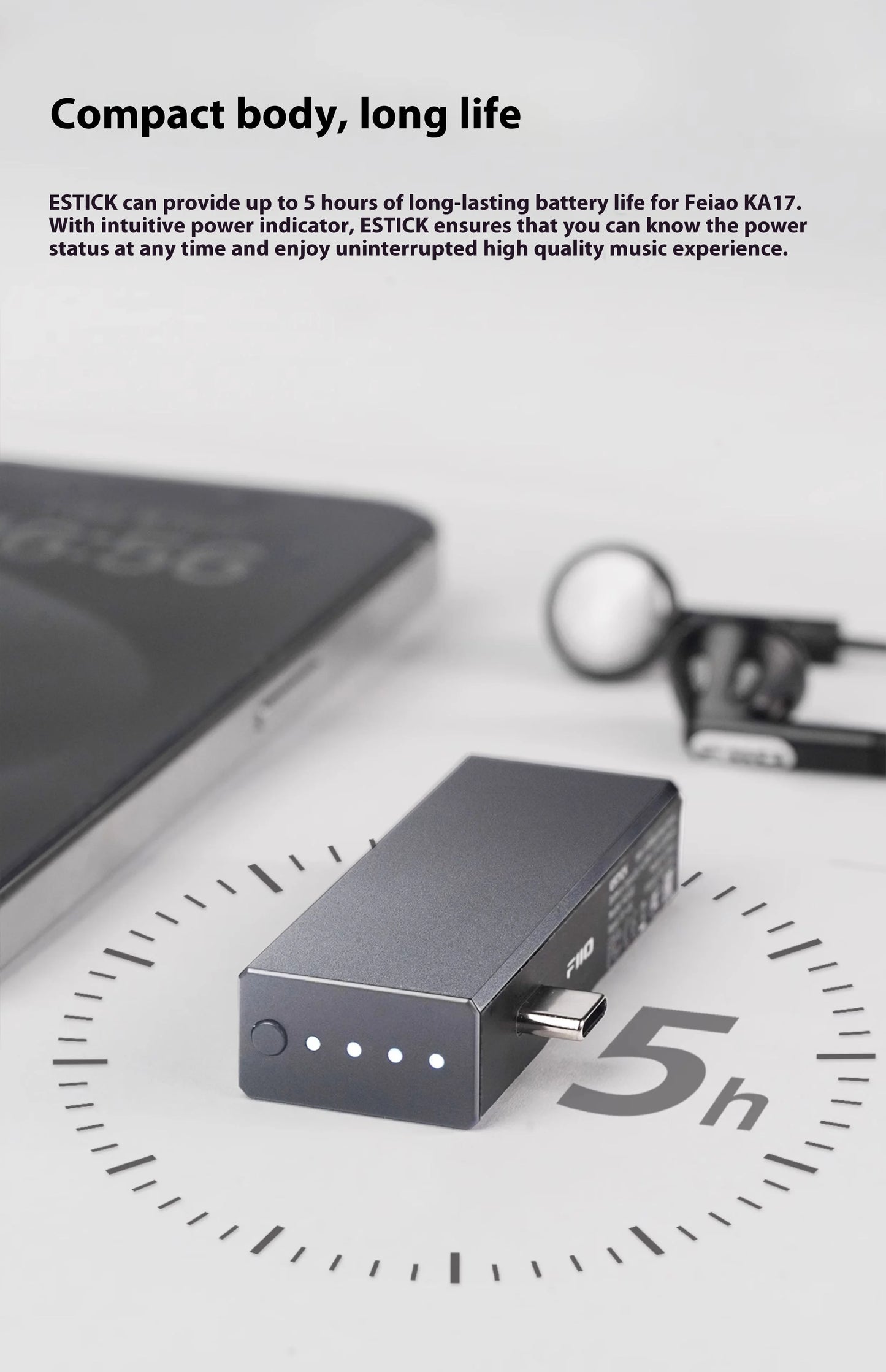 FiiO ESTICK KA17 Mini Mobile Power Bank Independent Power Supply Portable Power Bank 1100mAh Type-C Charging Customized Charger