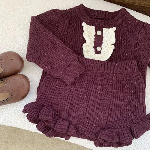 2024 New Autumn Winter Infant Baby Girls Clothing Set Long Sleeved Knitted Cardigan+Shorts Toddler Baby Knitted Clothes Suit