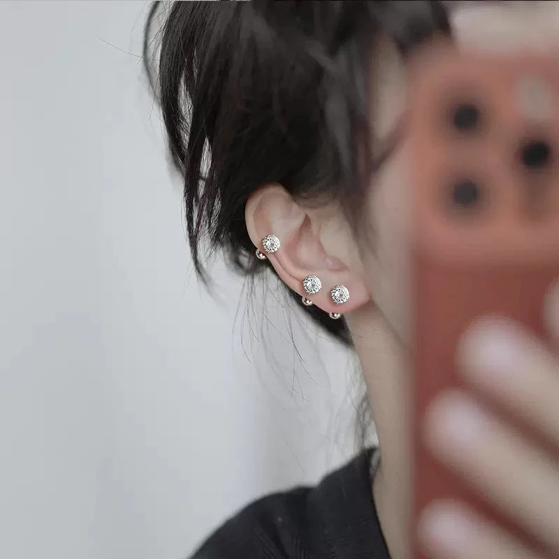 925 Sterling Silver Flash Earrings Shiny Zircon Earrings Female Gold Color Screw Ear Bone Jewelry for Women Fashion Accessories