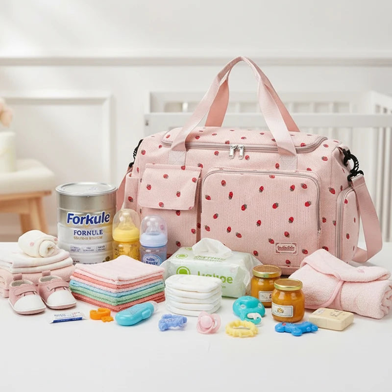 Corduroy Mommy Bag Large Capacity Waterproof Baby Diaper Bags Stroller Nappy Organizer Travel Carry Shoe Maternity Tote Bags