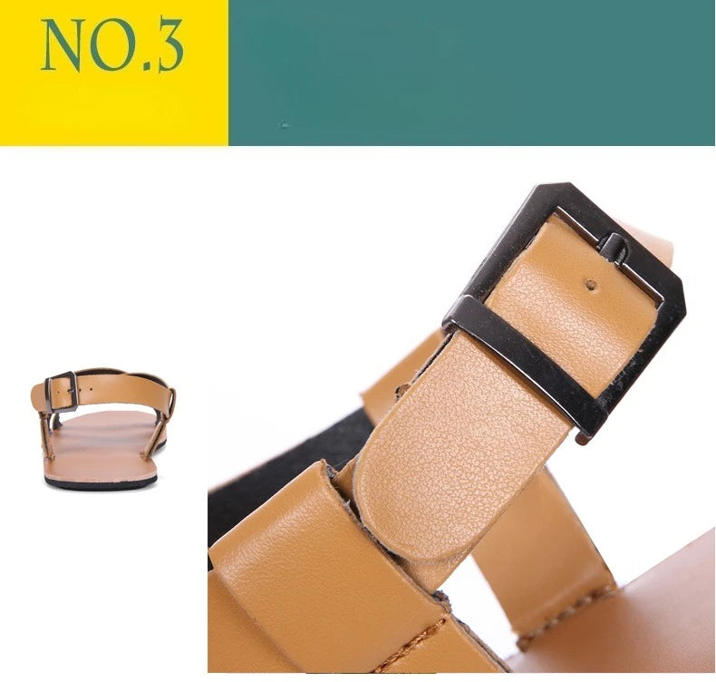 Mens Summer Breathable Leather Sandals Comfortable Roman Slippers for Outdoor Walking Casual Wear Non Slip