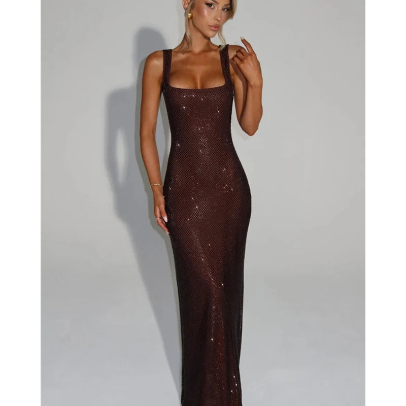 2025 Luxurious Women Corset Mesh Sequins Party Evening Dress Elegant Strap Backless Slim Tight Gala Celebrity Cocktail Dress