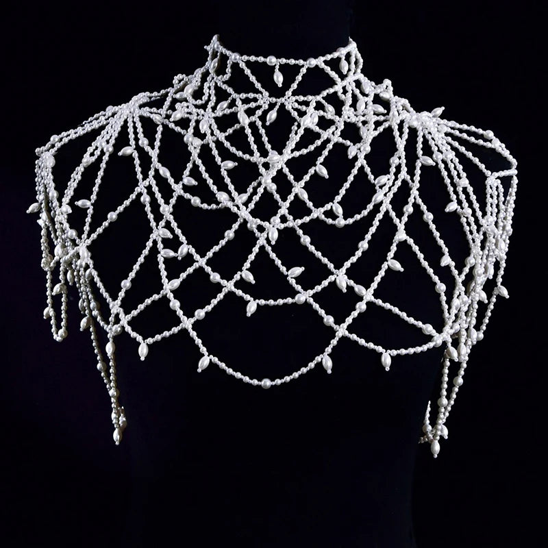 Fashion Pearls Bridal Jacket Shawl Wedding Shoulder Jewelry Chain Necklace Handmade Women Prom Accessories
