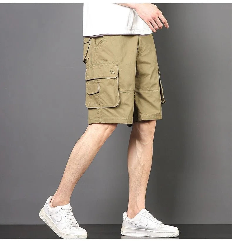 Summer Fashionable Sports Pure Cotton Straight Leg Multi-pocket Cargo Shorts Men's Casual Loose Plus Size High Quality Shorts