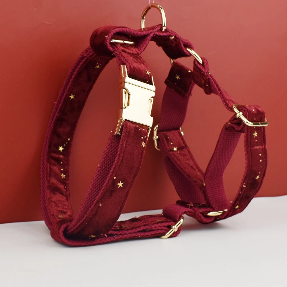 Luxury Fashion Pet Accessories Custom Design Logo Black Bottom Flower Sublimation Dog Collar Leashes Harness Bow Set Star02