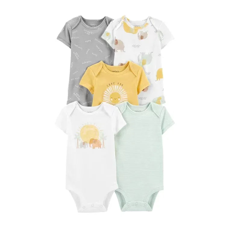 LIEMEI (Baby 0-24M)5 pcs Baby New  Romper Summer Onesie Pajama Cotton Boy Girl Clothes Newborn Zipper Footies Jumpsuit Short-Sle