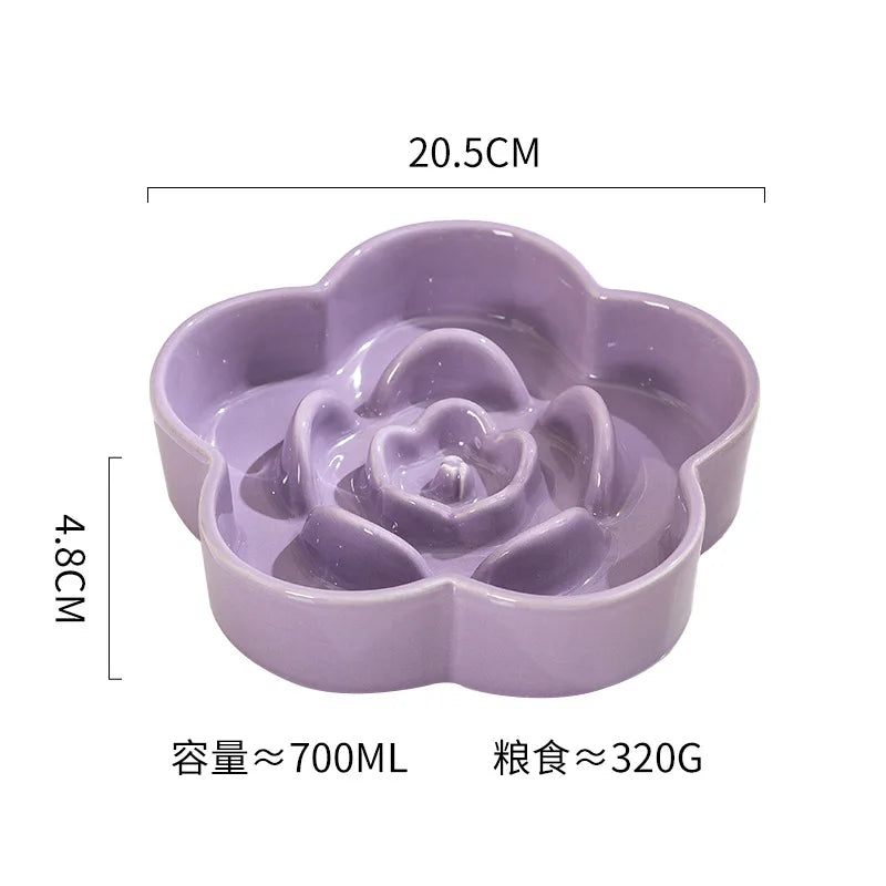 Ceramic Dog Slow Food Bowl Anti-choking Medium and Large Dog Food Basin Cat Bowl with Wooden Frame Pet Feeding Supplies With