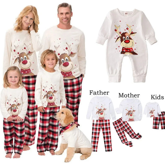 Family matching Christmas pajama set: Couple/child pajama top + pants,  Christmas pajama baby jumpsuit, pet dog clothes