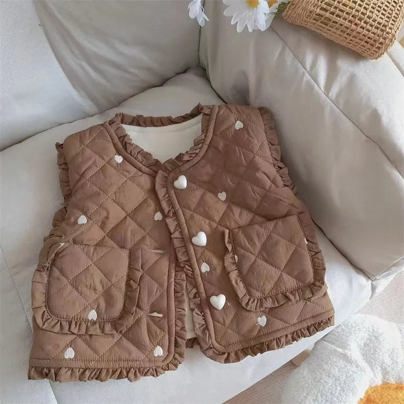Children Winter Plush Warm Vest Kids Cute Print Waistcoats Children Daily Comfortable Versatile Outdoor Thermal Vest