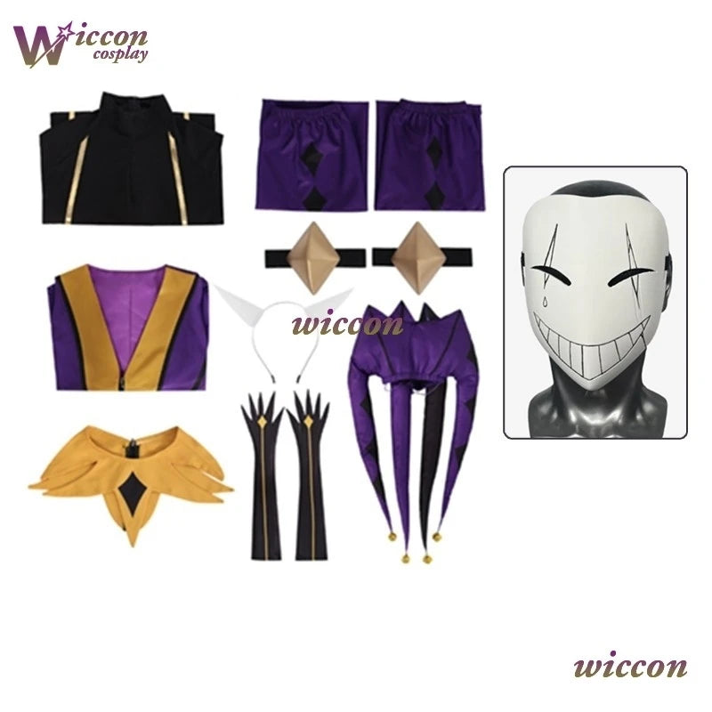 Uhah// The Freak Circus-Jester Cosplay Purple Clown Outfit Costume Game 2026 Halloween Horror Mens Roleplay Clothing Mask Hat