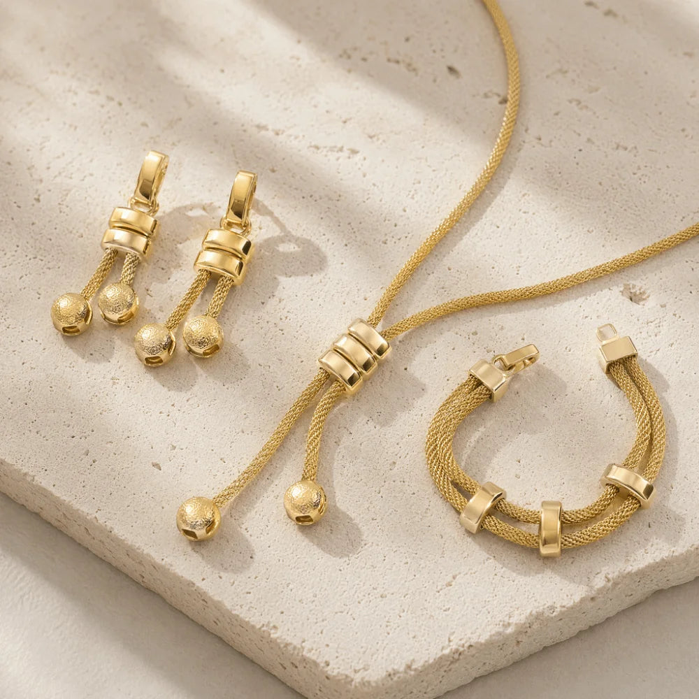 Fashionable Jewelry Set High Quality Gold Tone Necklace Earrings Bracelet Minimalist Electroplated Geometric Tassel Earrings Set