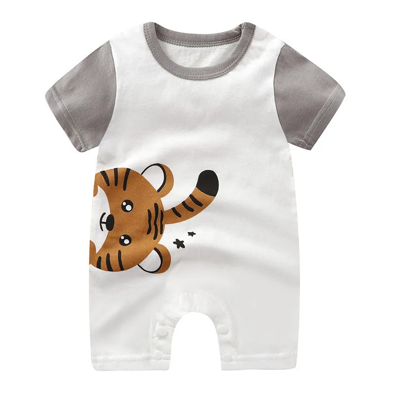 Breathable Cotton Baby Cartoon Jumpsuits, Short Sleeve Bodysuit for Newborn Infant Boys Girls Rompers of Crawling Clothes