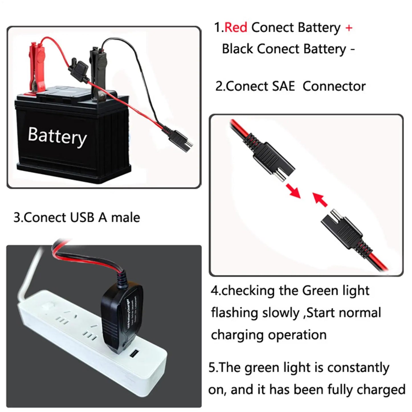Portable 12V Motorcycle Battery USB Charger USB Smart Portable Maintainer Outdoor C Emergency Power Charger For Car Marine Boat