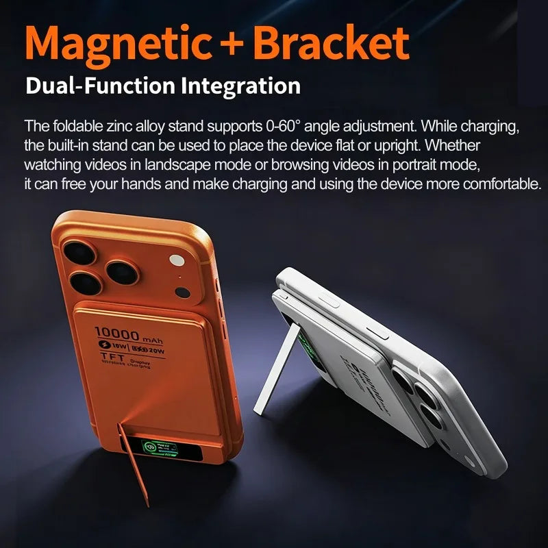 5000/10000mAh Slim and Portable Magnetic Power Bank with Bracket TFT Digital Display Wireless Fast Charging for Phones Watches