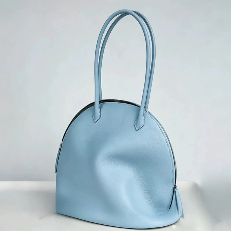 Fashion Luxury Seashell Shoulder Bag Korean Style Solid Color Minimalist Handbag Zippered Large Capacity Soft Leather Tote Bag
