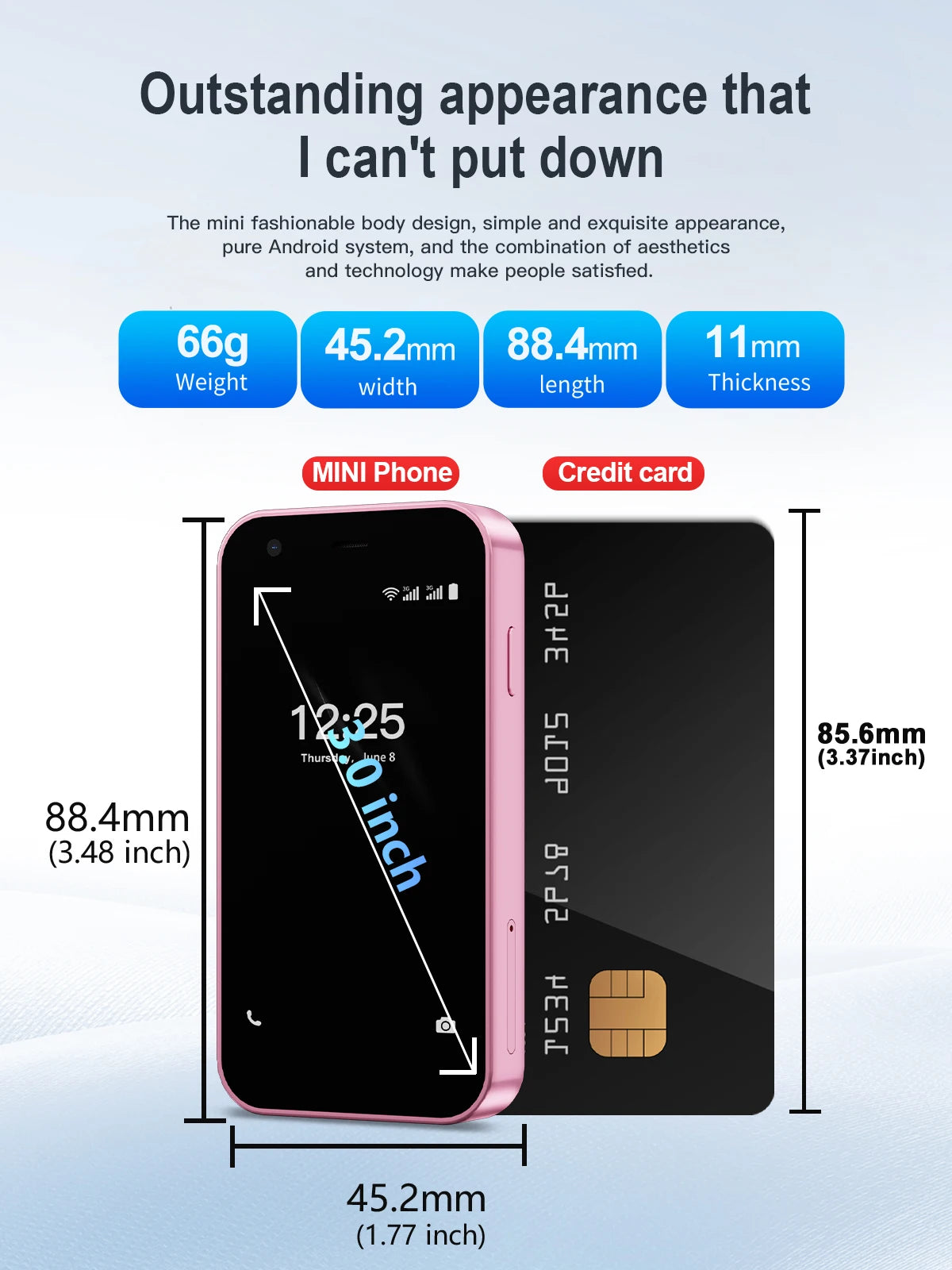 SERVO 15SE Ultra Mini Palm Smartphone 3G WCDMA Android Dual SIM WiFi Hotspot GPS Play Store 16GB ROM 3.0" Pocket Mobile Phone