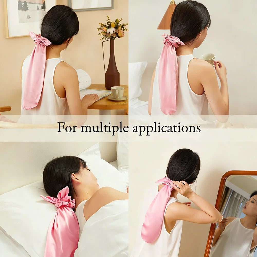 1 Silk Scrunchie+1 Hair Cover Satin, Sleep Cap for Women & Men - Reversible Breathable Hair Protector with Bow Design, Soft Long