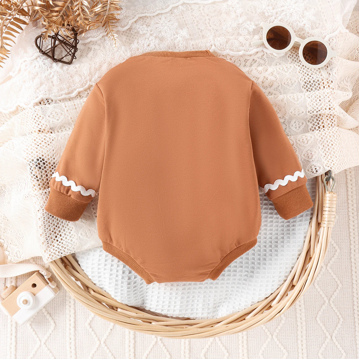 Winter New Style Sweet and Comfortable for Boys and Girls 0-1 Years Old Coffee Color Tiled Webbing Christmas Clothes