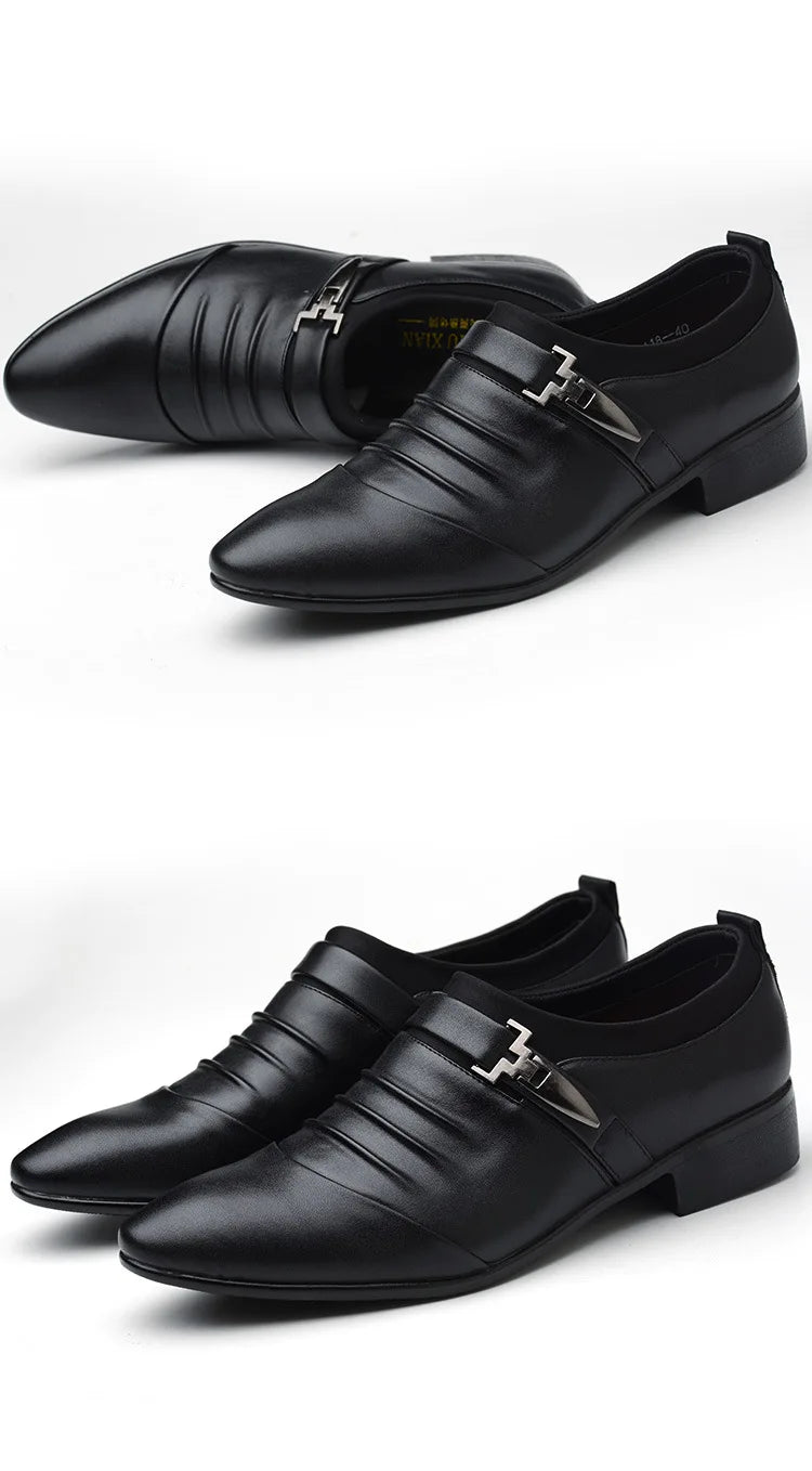 New Men's Slip-On Business Casual Shoes Large Size Fleece Lined Leather Shoes Wear Resistant Rubber Outsole Low Cut Ankle High