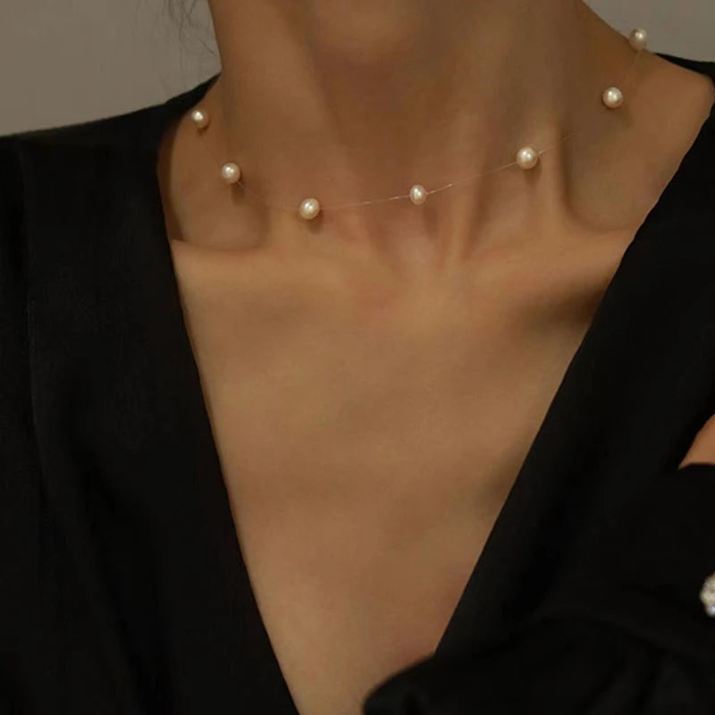 Elegant Cute  White Imitation Pearl Beads Choker Clavicle Chain Necklace For Women Wedding Jewelry Collar 2023 New