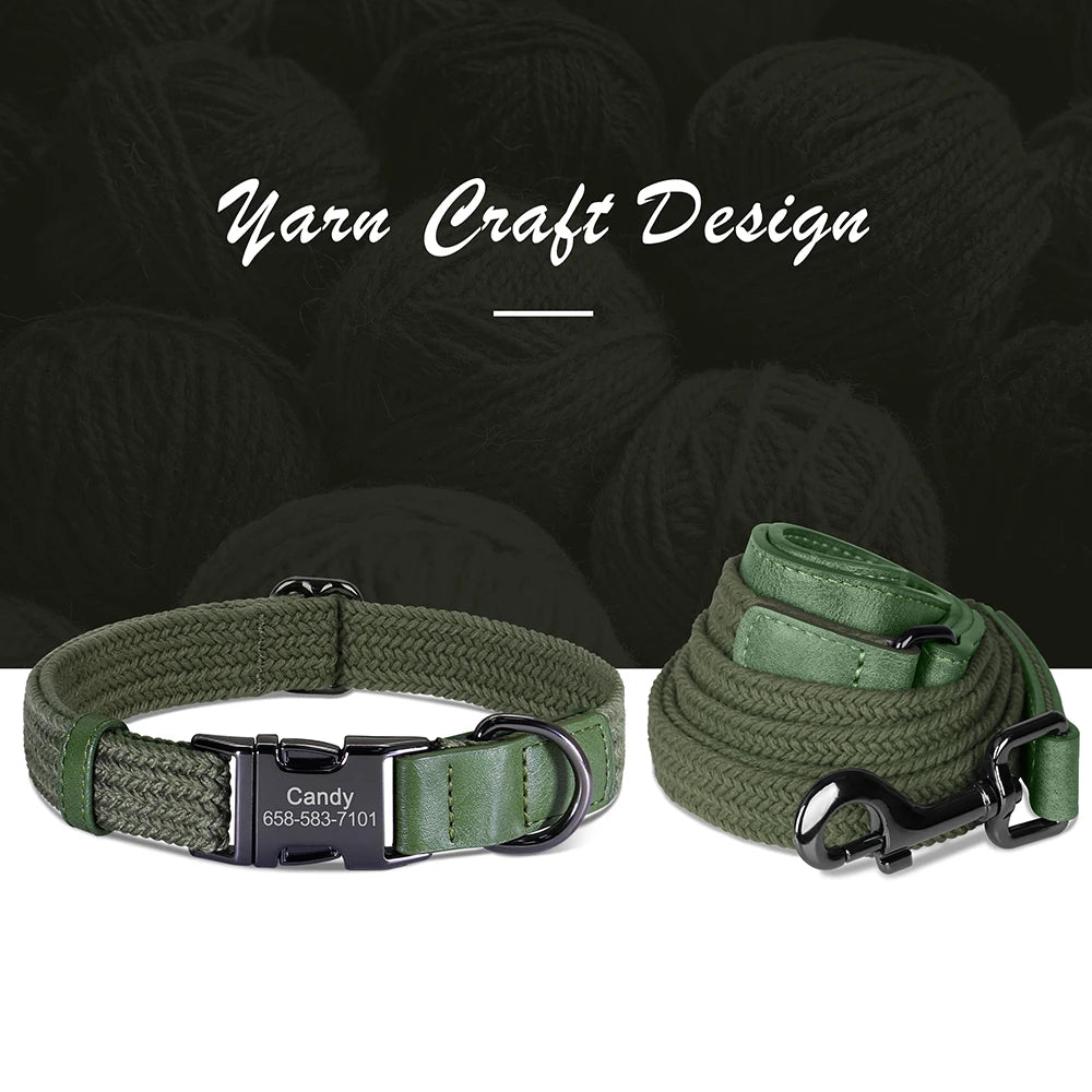 Retro Dog Collar Leash Set Custom Nylon Dog Collars With Walking Lead Rope Adjustable Pet Necklace for Small Large Dogs Durable