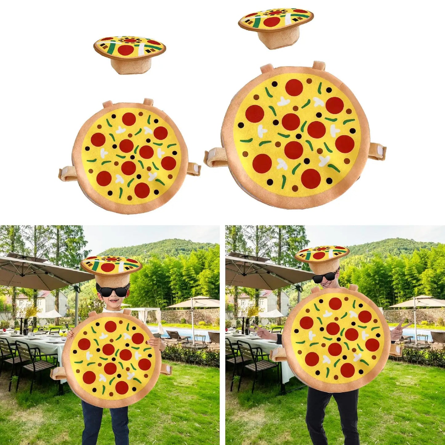 Halloween Pizza Costume with Hat Cartoon Funny Dress up Outfit for Holiday Photo Props Carnival Party Supplies Stage Performance
