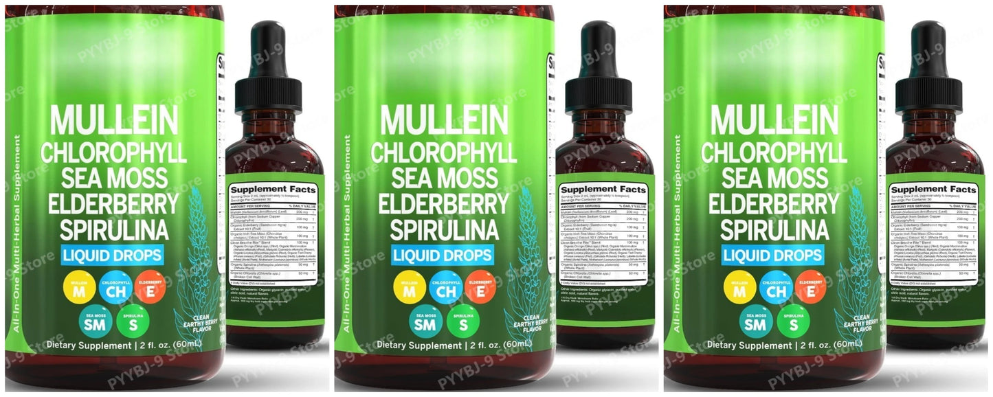 Mullein Drops Liquid Chlorophyll Elderberry Sea Moss Spirulina Chlorella Marigold Lung Cleanse Tincture Men Women 2 Fl Oz